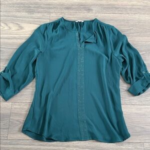 Maurices Teal Blouse with Rolled Sleeves